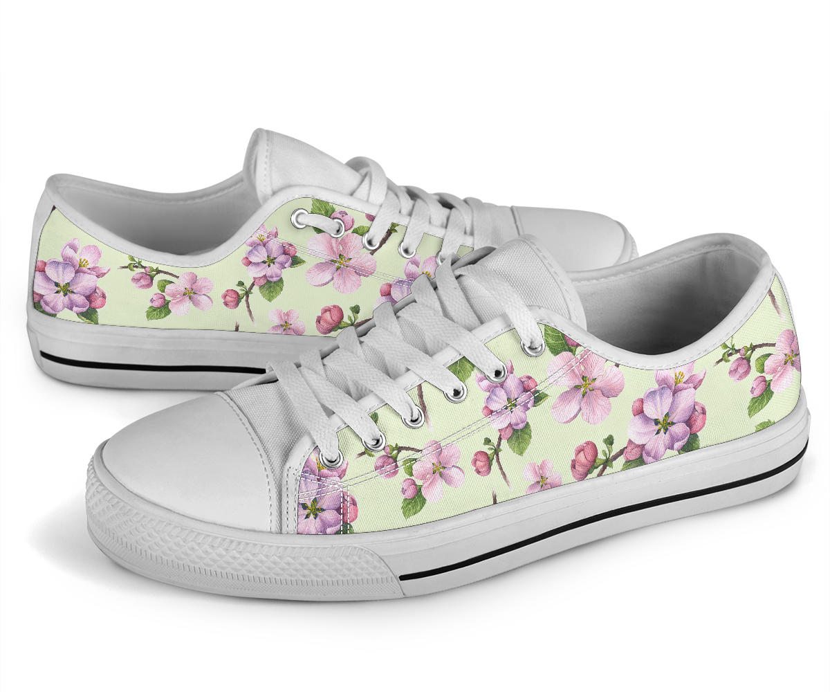 Apple blossom Pattern Print Design AB05 White Bottom Low Top Shoes