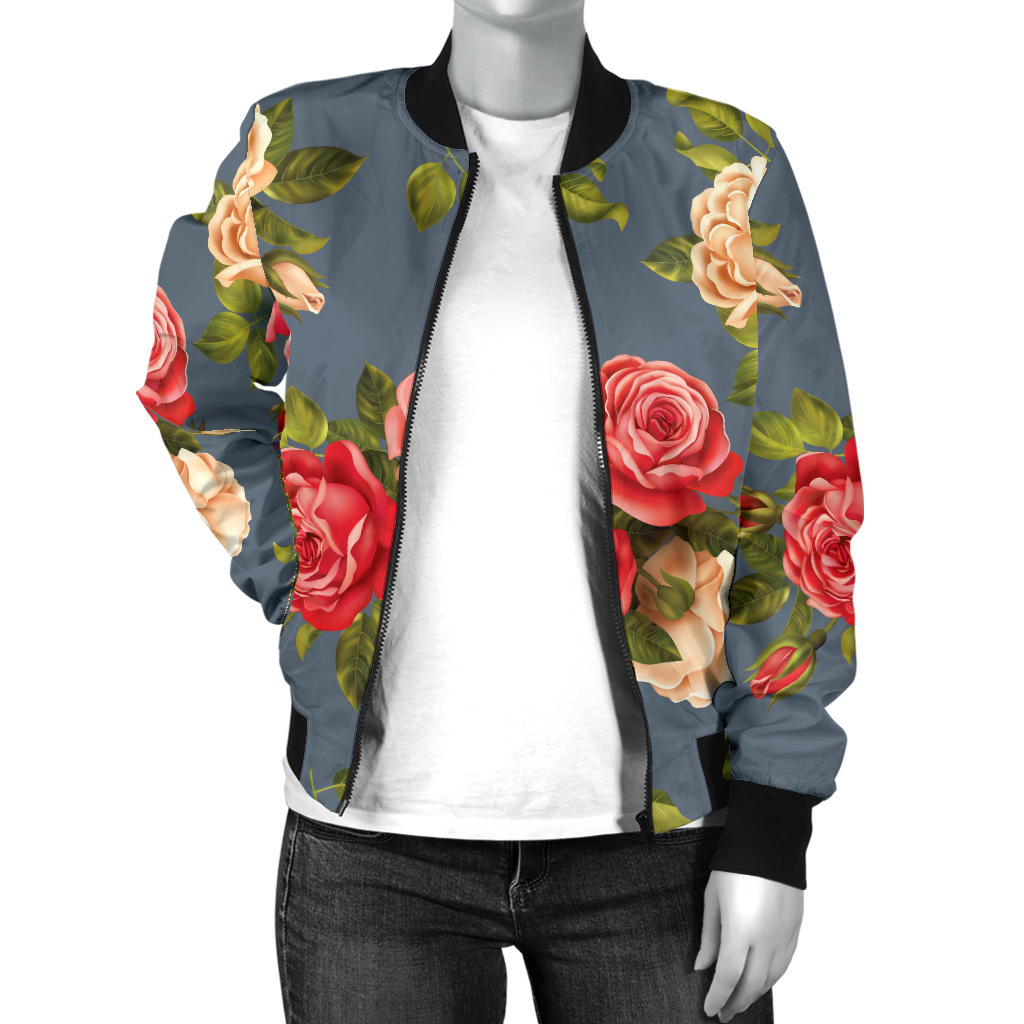 Rose Pattern Print Design RO017 Women Bomber Jacket