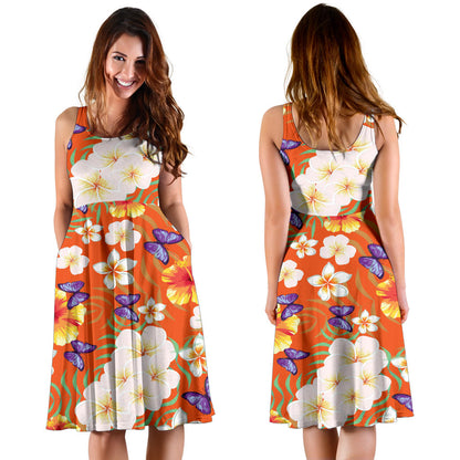 Tropical Flower Pattern Print Design TF027 Midi Dress