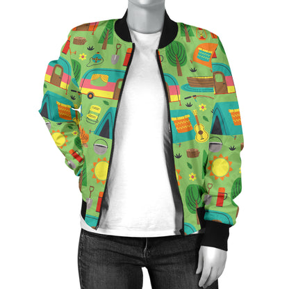 Camping Camper Pattern Print Design 04 Women's Bomber Jacket