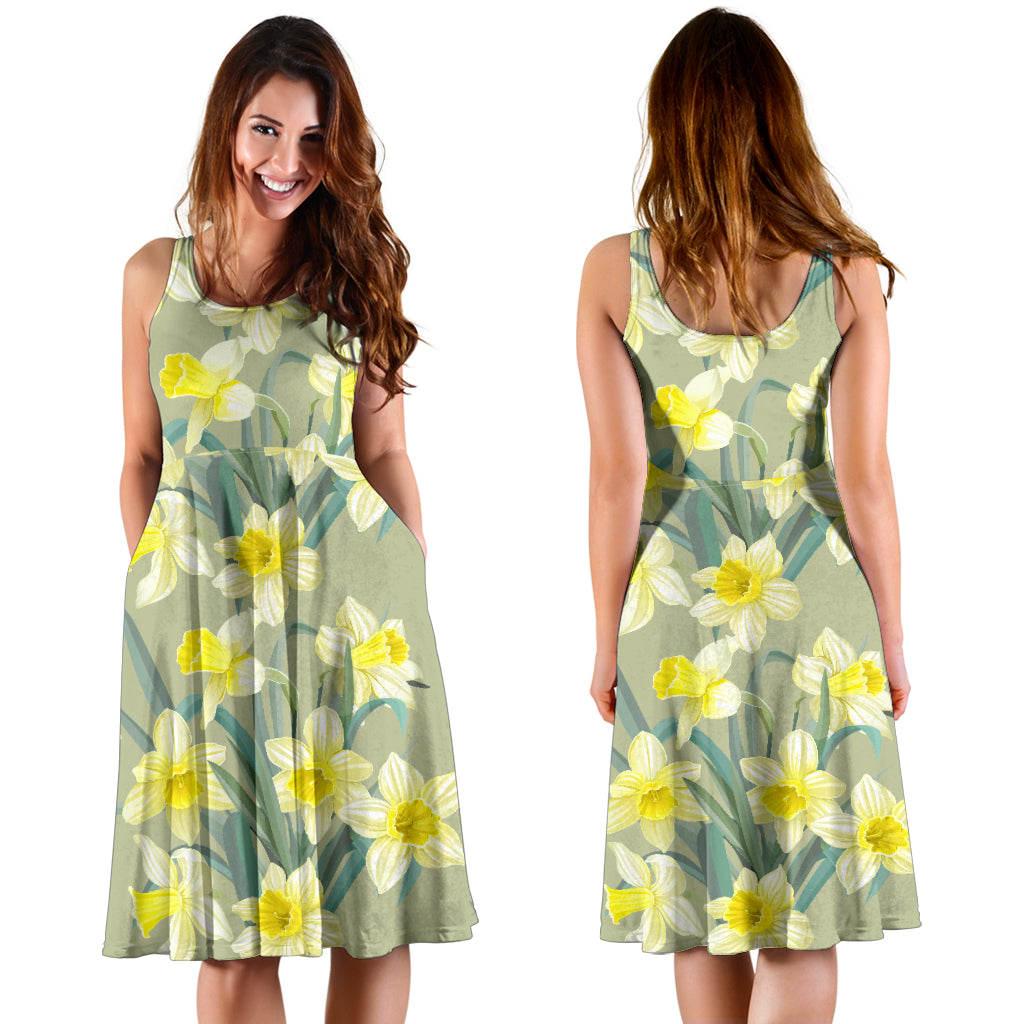Daffodils Pattern Print Design DF01 Midi Dress