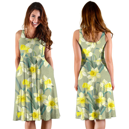 Daffodils Pattern Print Design DF01 Midi Dress