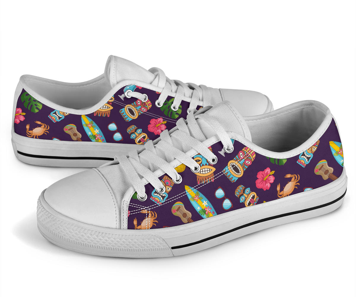Hawaiian Themed Pattern Print Design H024 White Bottom Low Top Shoes