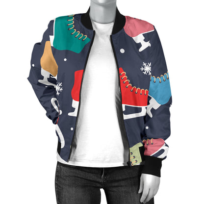 Ice Skate Pattern Print Design 04 Women's Bomber Jacket
