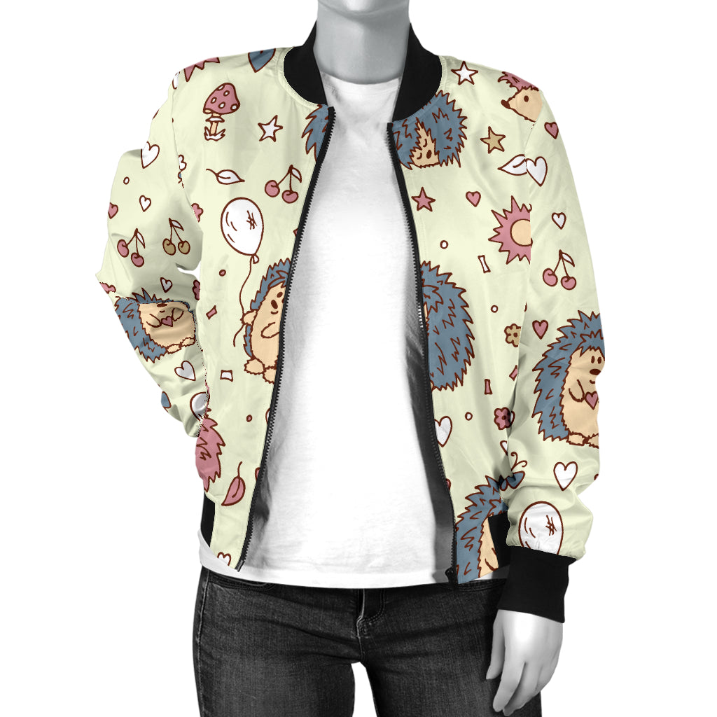 Hedgehog Cute Pattern Print Design 01 Women's Bomber Jacket