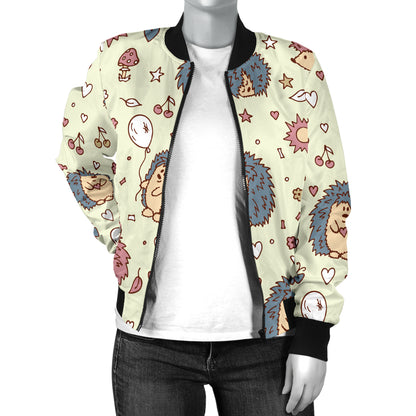 Hedgehog Cute Pattern Print Design 01 Women's Bomber Jacket