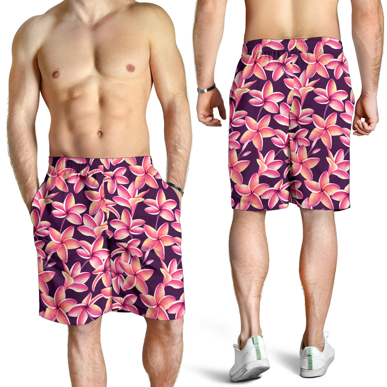 Purple Plumeria Pattern Print Design PM010 Mens Shorts