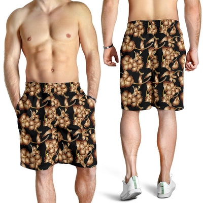 Brown Hibiscus Pattern Print Design HB06 Mens Shorts