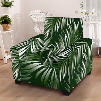 White Green Tropical Palm Leaves Armchair Slipcover