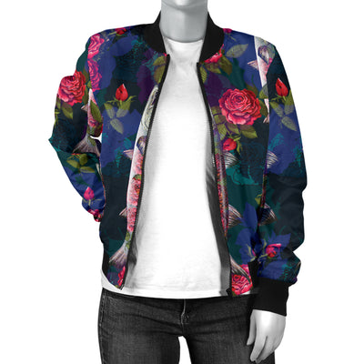 Barracuda with Folwer Pattern Print Design 01 Women's Bomber Jacket