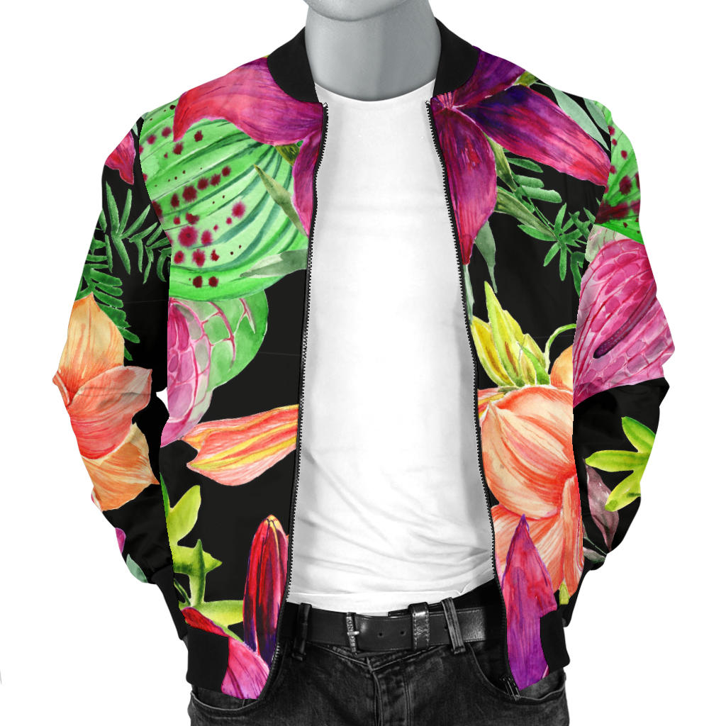 Amaryllis Pattern Print Design AL09 Men Bomber Jacket