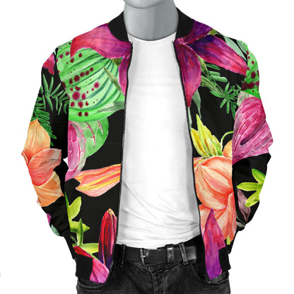 Amaryllis Pattern Print Design AL09 Men Bomber Jacket