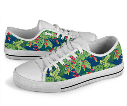 Heliconia Pattern Print Design HL08 White Bottom Low Top Shoes