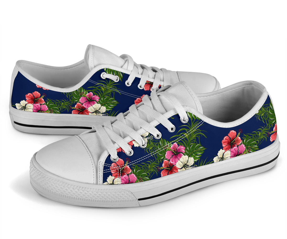 Hibiscus Pattern Print Design HB028 White Bottom Low Top Shoes