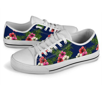 Hibiscus Pattern Print Design HB028 White Bottom Low Top Shoes