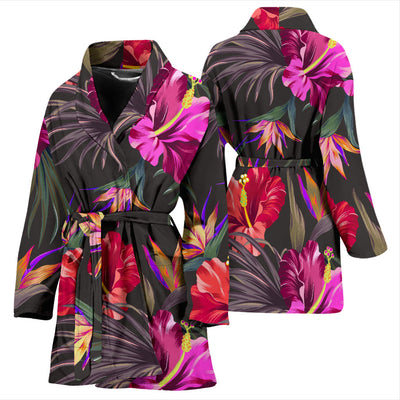 Hibiscus Pattern Print Design HB014 Women Bathrobe