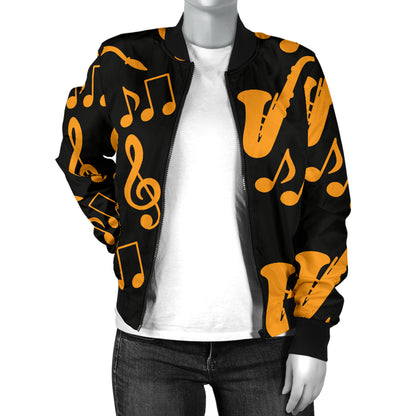 Saxophone Pattern Print Design 02 Women's Bomber Jacket
