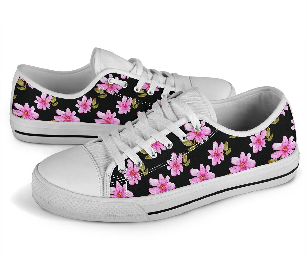 Magnolia Pattern Print Design MAG06 White Bottom Low Top Shoes
