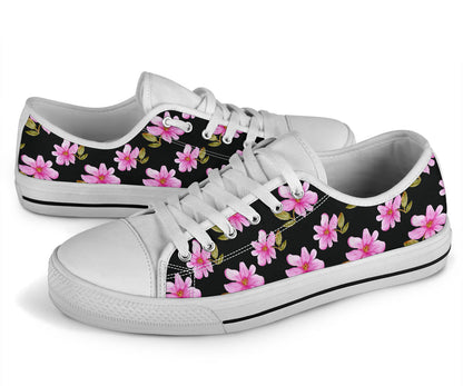 Magnolia Pattern Print Design MAG06 White Bottom Low Top Shoes