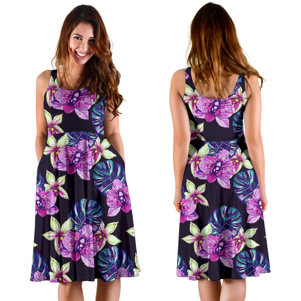 Orchid Pattern Print Design OR010 Midi Dress