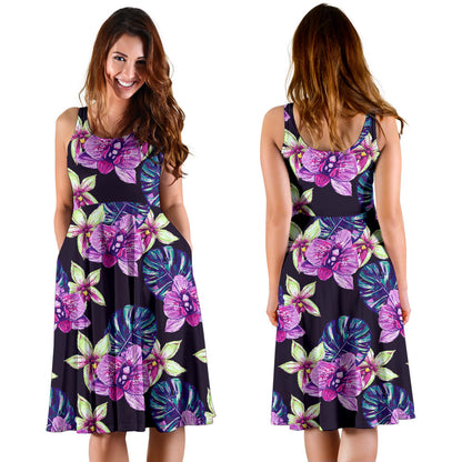 Orchid Pattern Print Design OR010 Midi Dress