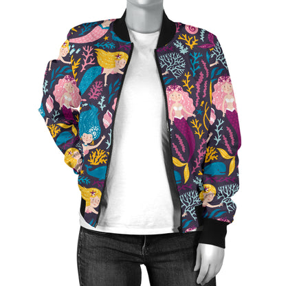 Mermaid Pattern Print Design 08 Women's Bomber Jacket