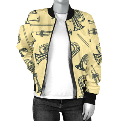 Tuba Pattern Print Design 01 Women's Bomber Jacket