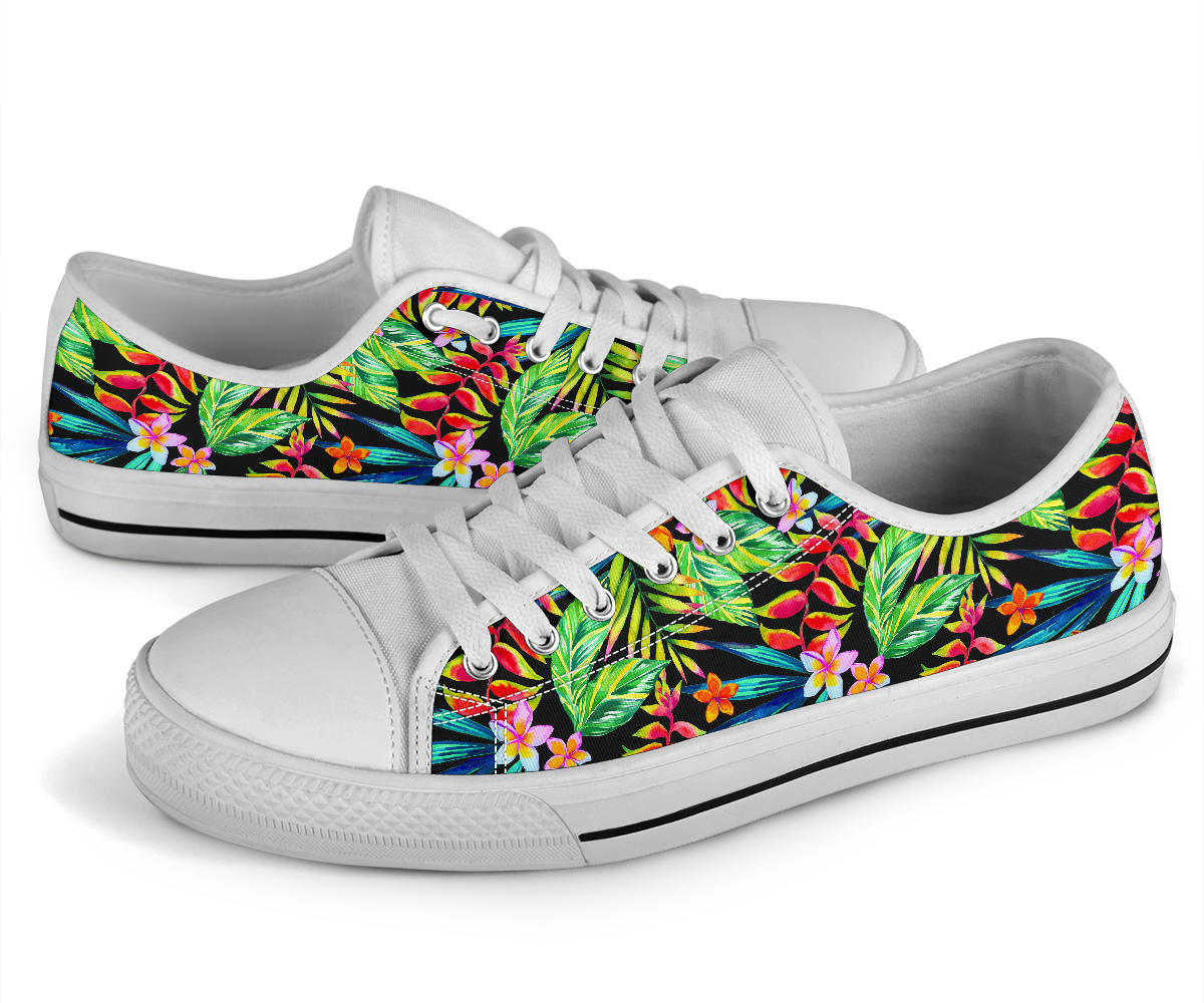 Heliconia Pattern Print Design HL09 White Bottom Low Top Shoes
