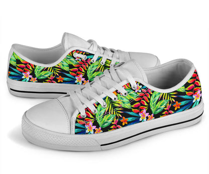 Heliconia Pattern Print Design HL09 White Bottom Low Top Shoes