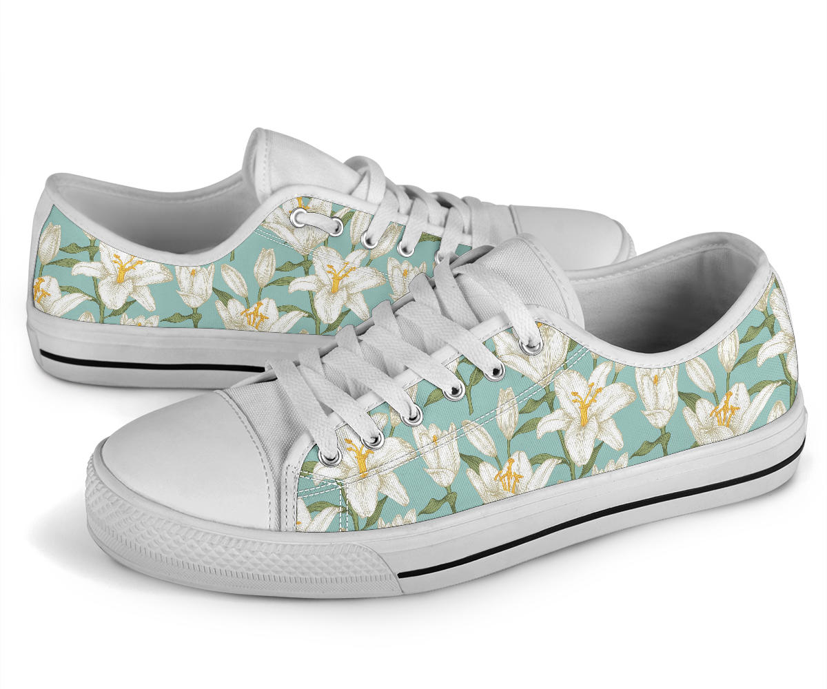 Lily Pattern Print Design LY09 White Bottom Low Top Shoes