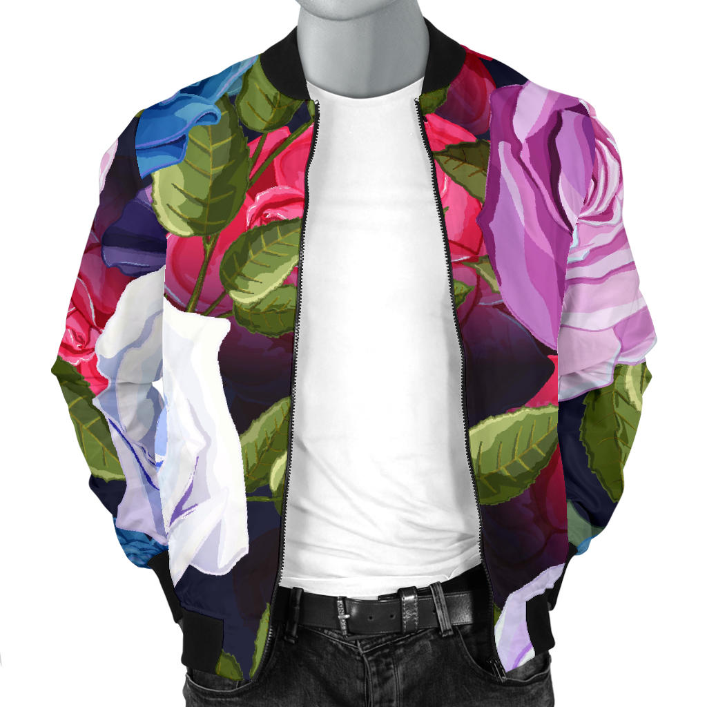 Rose Pattern Print Design RO09 Men Bomber Jacket