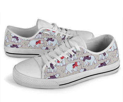 Polar Bear Pattern Print Design PB04 White Bottom Low Top Shoes