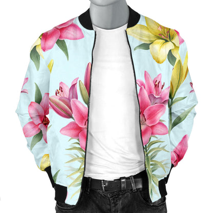 Lily Pattern Print Design LY010 Men Bomber Jacket