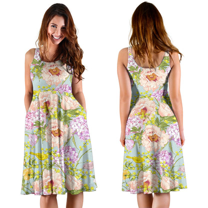Hydrangea Pattern Print Design HD02 Midi Dress