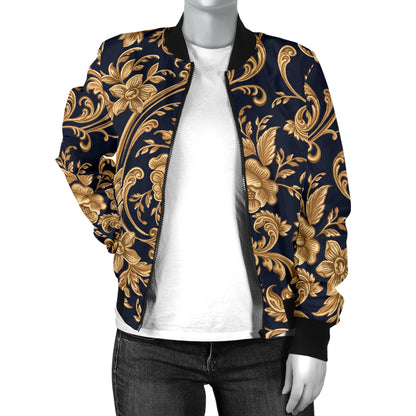 Baroque Golden Pattern Print Design 03 Women's Bomber Jacket