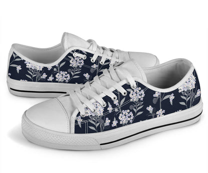 Hydrangea Pattern Print Design HD07 White Bottom Low Top Shoes