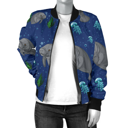 Manatee Pattern Print Design 01 Women's Bomber Jacket