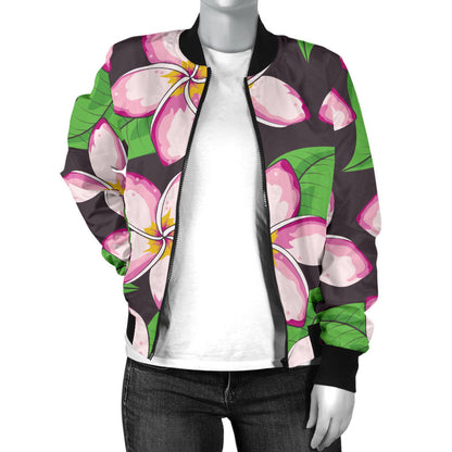 Pink Plumeria Pattern Print Design PM019 Women Bomber Jacket