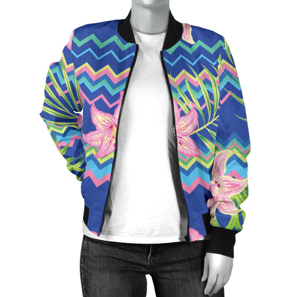 Lily Pattern Print Design LY015 Women Bomber Jacket