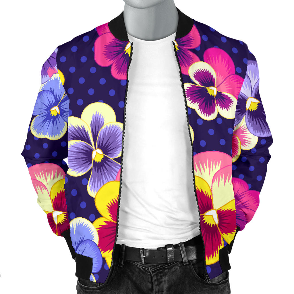 Pansy Pattern Print Design PS04 Men Bomber Jacket