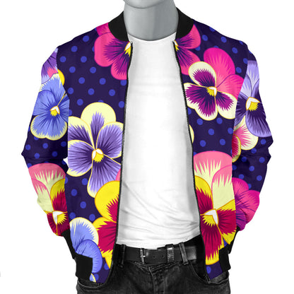 Pansy Pattern Print Design PS04 Men Bomber Jacket
