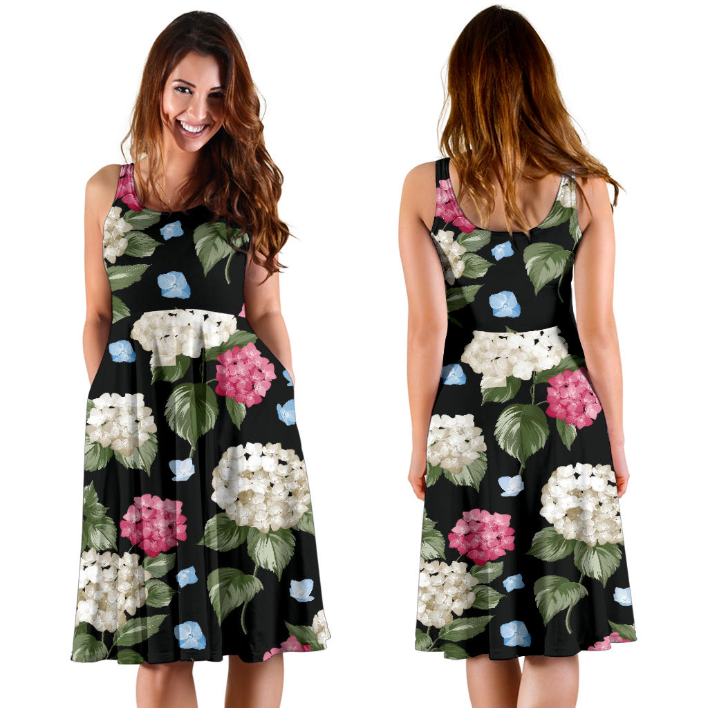Hydrangea Pattern Print Design HD09 Midi Dress