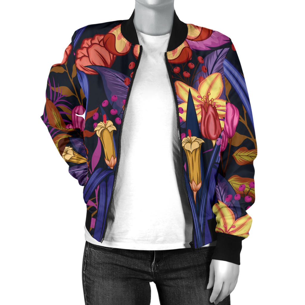 Lily Pattern Print Design LY016 Women Bomber Jacket