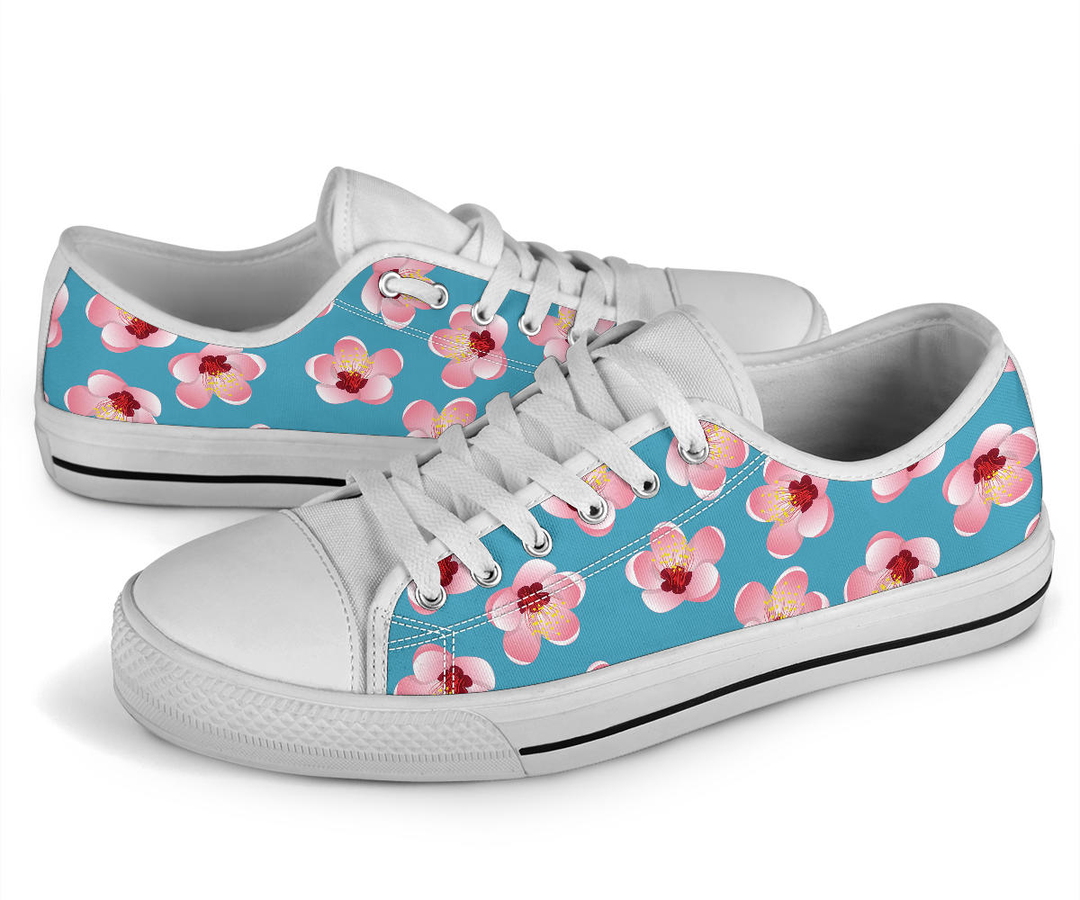 Cherry Blossom Pattern Print Design CB09 White Bottom Low Top Shoes