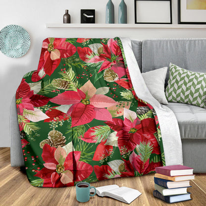 Poinsettia Pattern Print Design POT03 Fleece Blanket