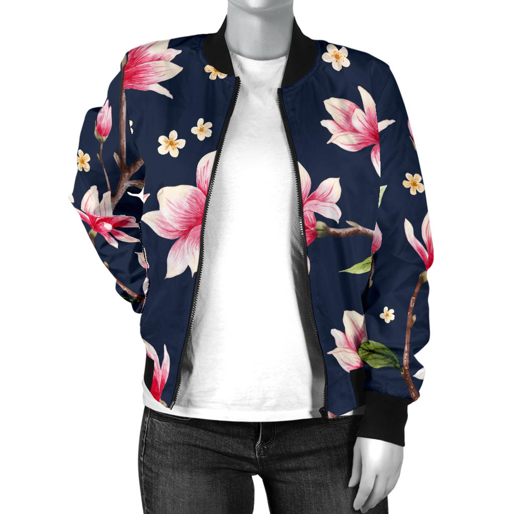Magnolia Pattern Print Design MAG09 Women Bomber Jacket