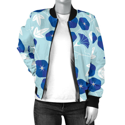 Morning Glory Pattern Print Design MG07 Women Bomber Jacket