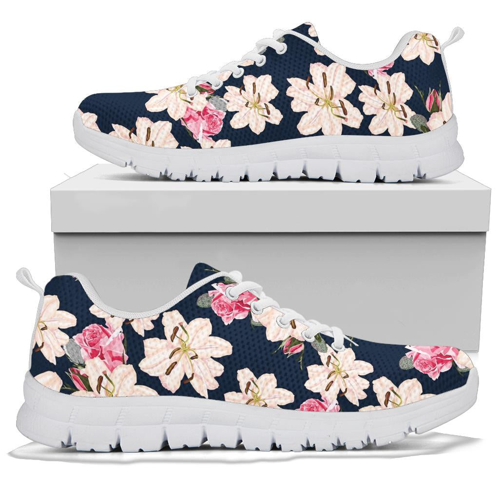 Lily Pattern Print Design LY04 Sneakers White Bottom Shoes
