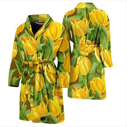 Tulip Yellow Pattern Print Design TP010 Men Bathrobe