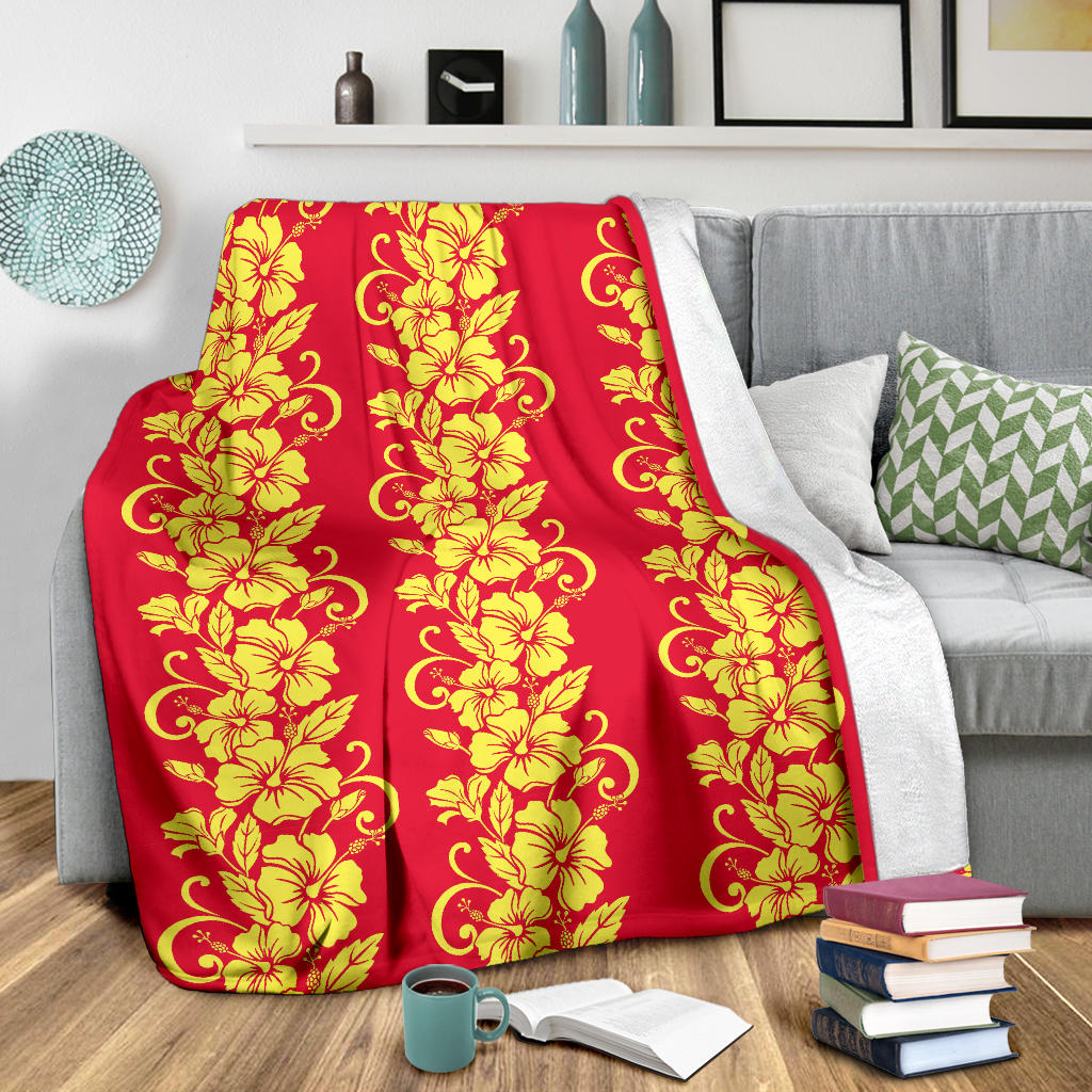Orange Hibiscus Pattern Print Design HB018 Fleece Blanket